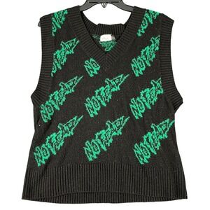 No Fear x H&M Sweater Y2K Vest Black Green Logo Knit V Neck XS Womens